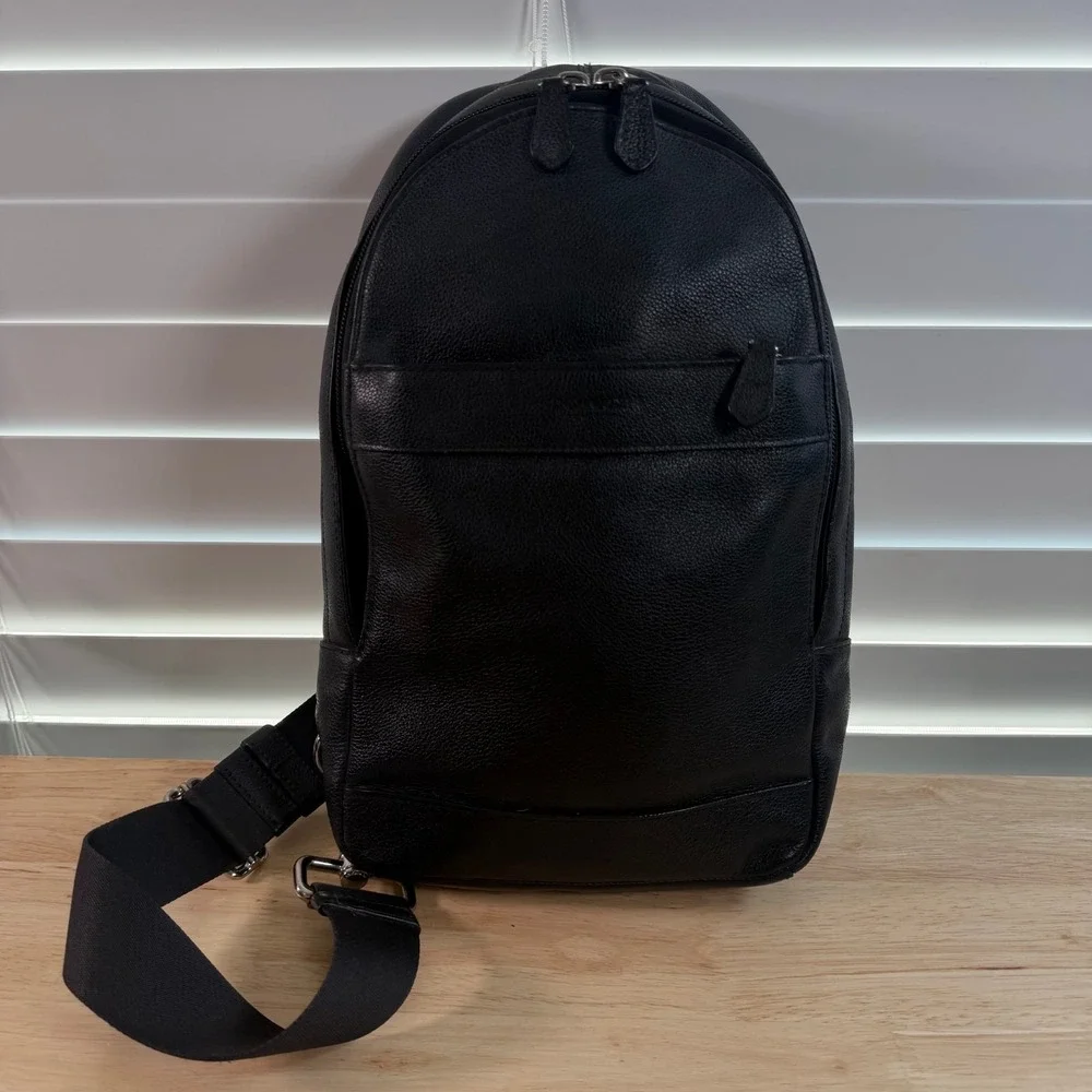 Coach Charles Sling Pack Black Leather Backpack F54770 Shoulder Crossbody Bag